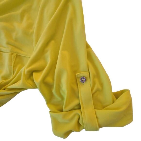 Ellen Tracy Womens Yellow Tab Sleeves Button Front Blouse Large - Picture 6 of 14